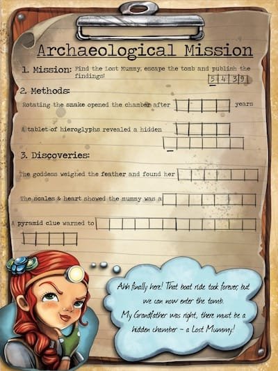 Lost Mummy hints final answer sheet