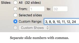How to select page numbers when printing