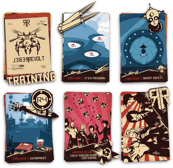 Rebel Revolt clue cards set up in stacks